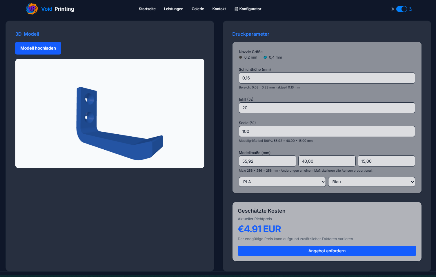 Void Printing 3D Druck Konfigurator